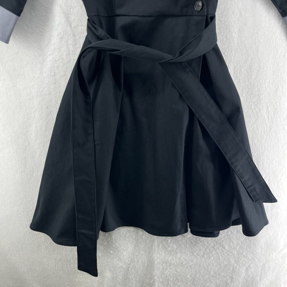 Betabrand Duster Trench Coat Womens M Black Wrap Style Belt Tie 3/4 Sleeves USA - Picture 7 of 13